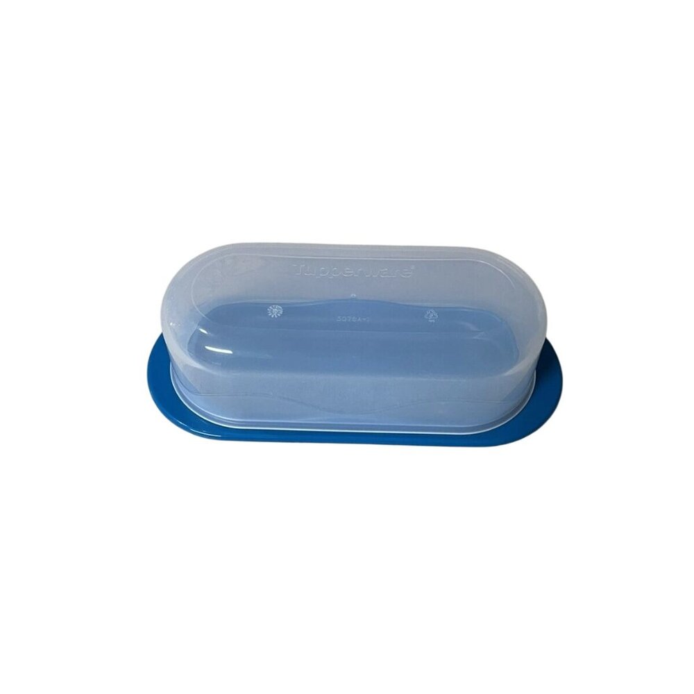 Tupperware Impressions Butter Dish Opaque Top Saffire Blue Bottom NEW